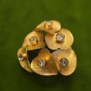 Vintage Gold-Tone Floral Cluster Brooch with Clear Crystals